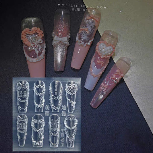 1pc  Bowknot Flower 3D Acrylic Nail Mold Palace Nail  Decorations  DIY Design Silicone Manicure Mold Nail Art