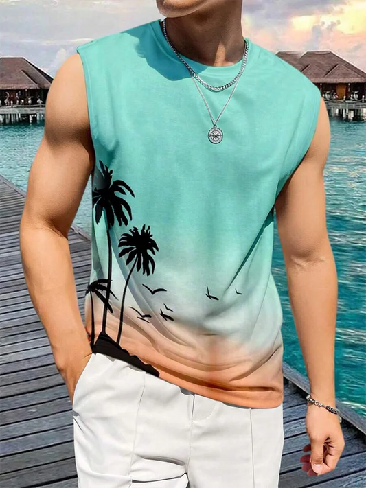 Summer Daily Casual Men's Tank Top Hawaiian Style Fish Print Men's Tank Top Seaside Party Men's Fashion Sleeveless T-shirt