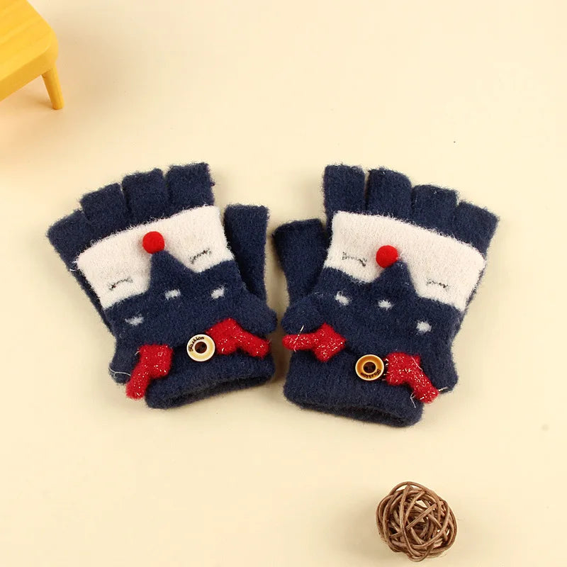 Winter Coral Fleece Kids Short Gloves Thicken Children Baby Love Plush Furry Full Finger Mittens Autumn Hand Warmer For 1-8Years