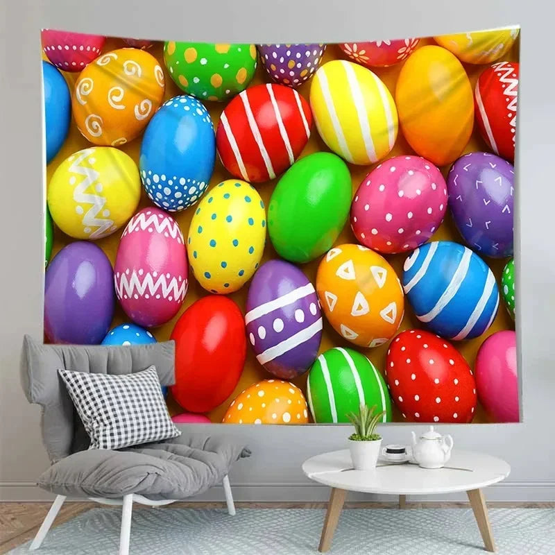 Happy Easter Egg Tapestries Aesthetic Dormitory Wall Hanging Cloth Home Decoration House Bedroom Living Room Background Cloth