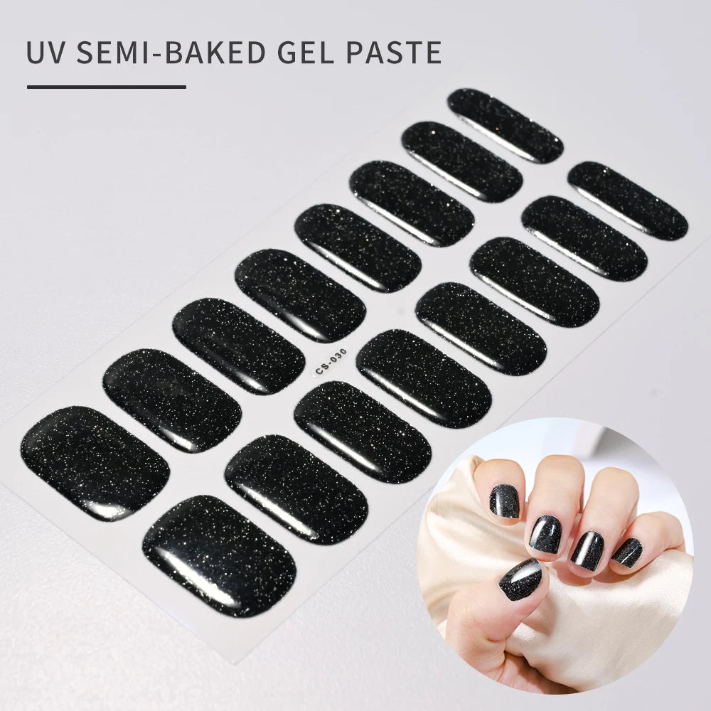 14pc Transparent Semi Cured Gel Nail Strips Nail Strengthening Gel Slider Long-Lasting Clear Crystal Gel Waterproof UV Stickers