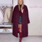 Elegant Burgundy Buttons With Belt Long Coat Women Fashion Lapel Full Sleeves Wool Blends Jacket 2024 New Office Lady Outerwear