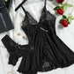Tulle Suspenders Exquisite Women's Lencerias Lace V-Neck Underwear Semi-transparent Thong Dress Set Females Lingerie Nightgowns
