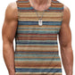 Men's Retro Ethnic Print Crew Neck Tank Top Texture Plaid Stripe 3d Vest Fashion Street Sleeveless Breathable Casual Sport Tops