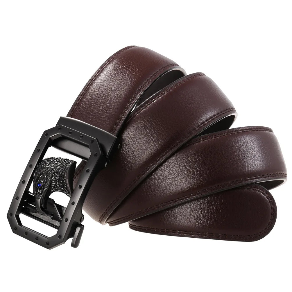 Designer Buckle Men Belts Genuine Leather Fashion Luxury Gift Formal Ceinture Homme Business Cowboy Waistband Trouser Ratchet