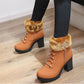 Women Classic Round Toe Brown Autumn & Winter Square Heel Boots Lady Fashion Black Winter Warm Fur Shoes Bottes De Femmes F15c