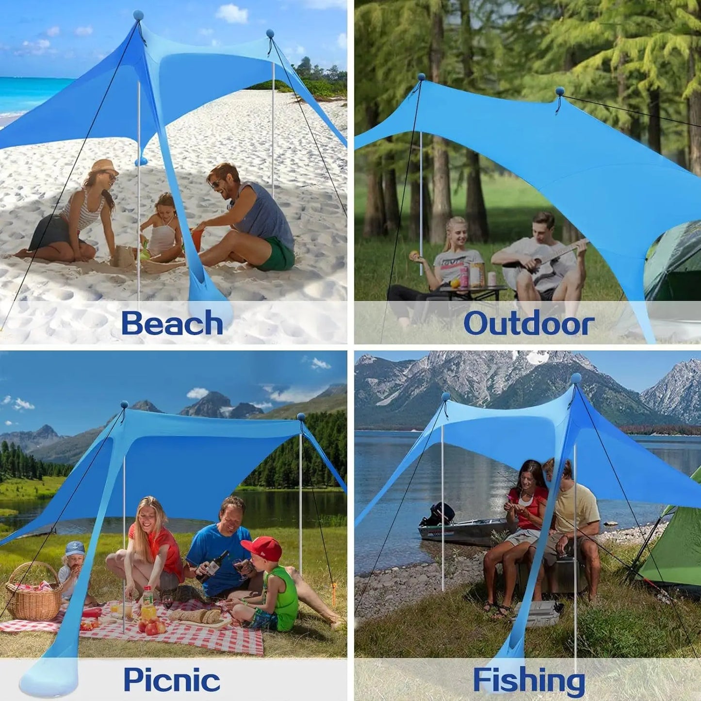 Family Beach Awning Ultralight Sun Shade Tent with Sandbag Uv Large Portable Beach Canopy Outdoor Beach Tent folding awnings