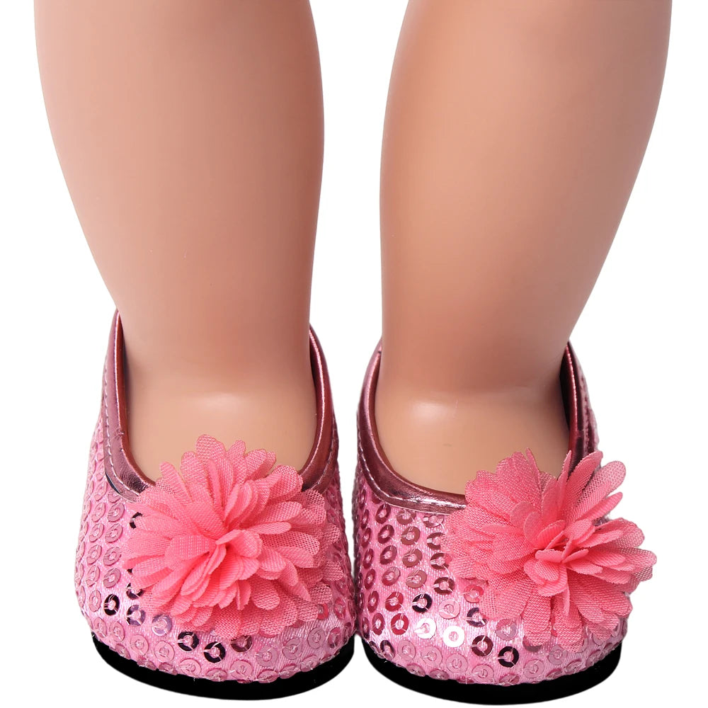 18Inch American Doll Girls Shoes Pink Princess Dress Shoes Newborn Baby Lalafanfan Toys Accessories Fit 40-43 Cm Boy Dolls Gift