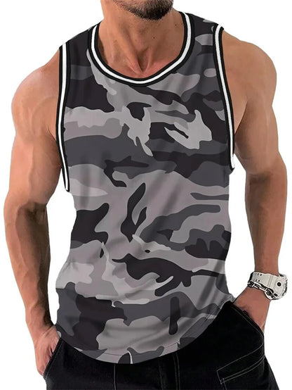 Men's Retro Ethnic Print Crew Neck Tank Top Texture Plaid Stripe 3d Vest Fashion Street Sleeveless Breathable Casual Sport Tops