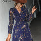 CUPSHE Chiffon V-neck Long Sleeve Mini Dress Woman Floral Holiday Beach Tunic Short Cover Up 2023 Summer Dress Beachwear