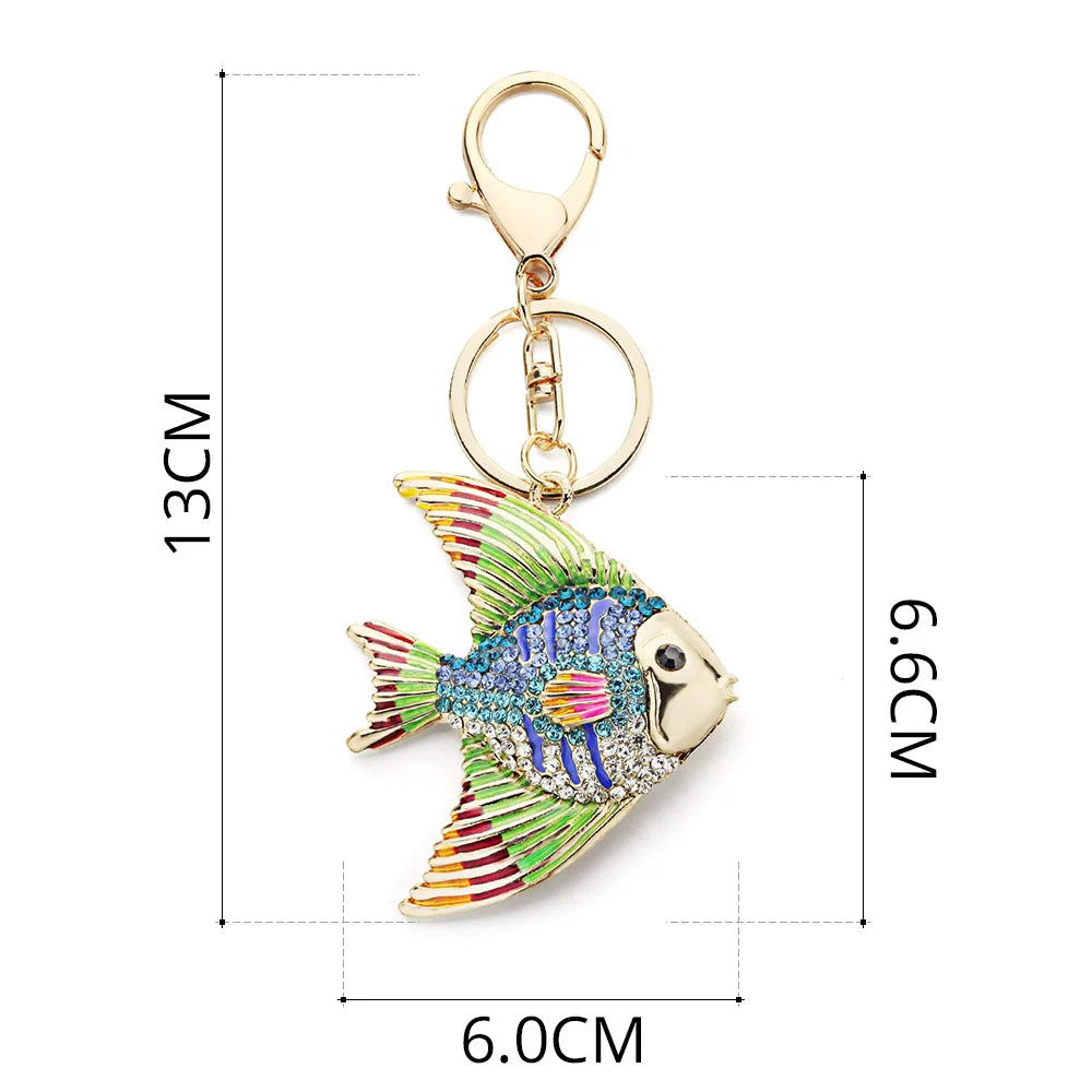 Dalaful Tropical Fish Keyrings Keychains Multicolour Enamel Crystal Goldfish Key Chains Holder Bag Pendant For Car K366