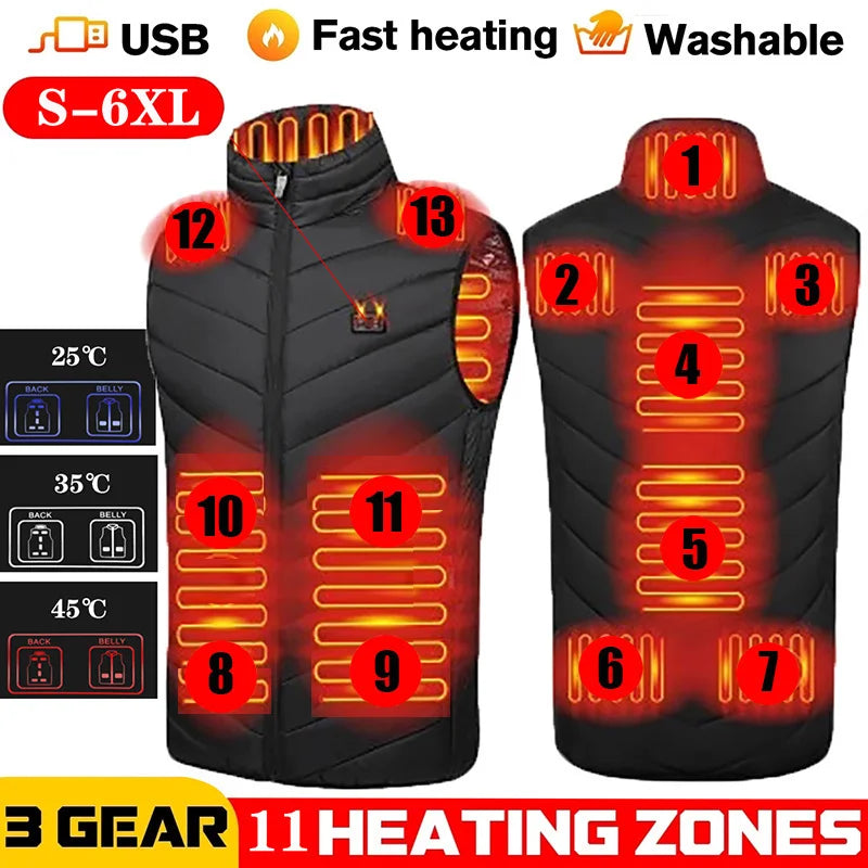 17 Areas USB Heated Vest Men Women Warm Outdoor Sleeveless Heated Jacket Heating Thermal Coat Inner Heat Vest Veste Chauffante