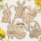 12PCS Wooden Rabbit Slice Ornament Carton Egg Bunny DIY Painting Hanging Pendants For Happy Easter Spring Party Decorations