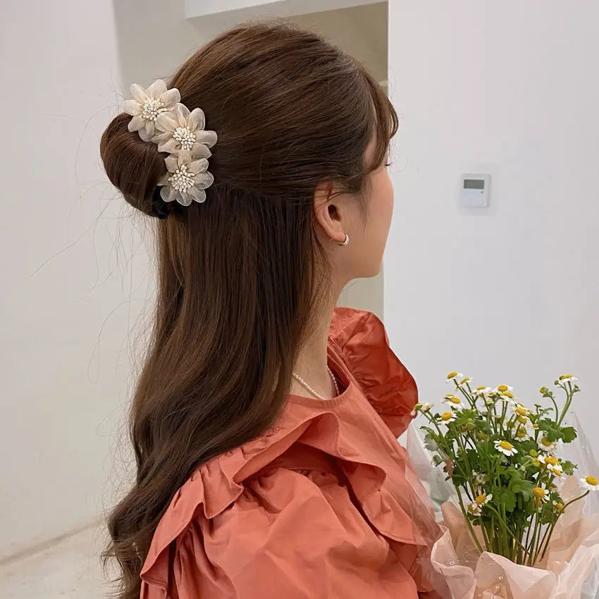 Women Bun Maker Maruko Hairstyles Elegant Bud Chiffon Flowers Making Long Tools Sweet Headband Hairbands Korean Hair Accessories