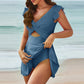 Women's One-piece Sexy Fashionable Ruffle Cross Hollow Out Skirt Beach Solid Color Block Swimsuit With Chest And No Steel