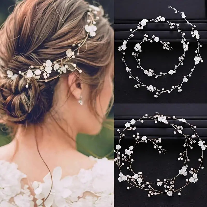 35cm Floral Crystal Pearl Hair Jewelry Headdress Western Wedding Bride Handmade Elegant Hairpin Hair Accessories Hair Ornaments