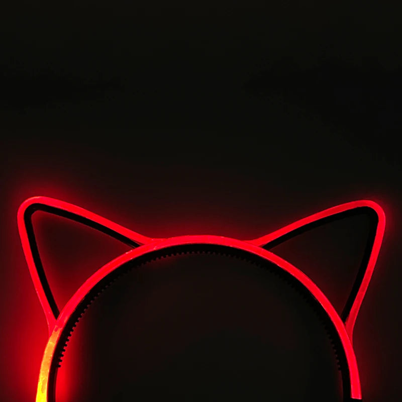 Cat Ears Headband LED Shiny Hair Accessories Cute Bling Hairband Light up Colorful Luminous Hairbands for Party Supplies