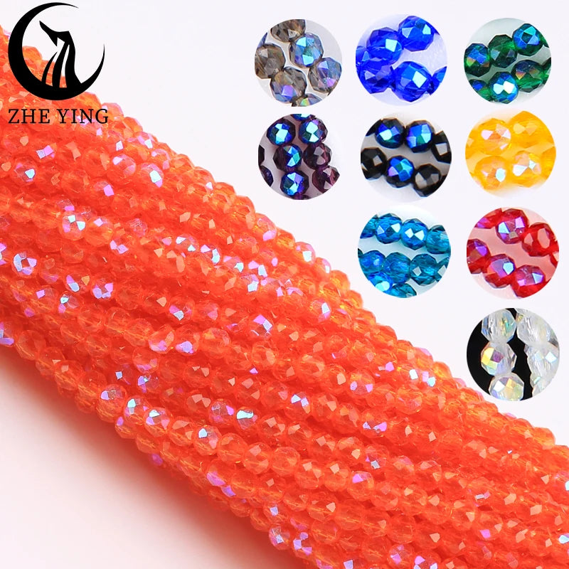 Zhe Ying New 2mm Electroplating AB Crystal Beads Small Loose Faceted Spacer Beads for Jewelry Making DIY Accessories