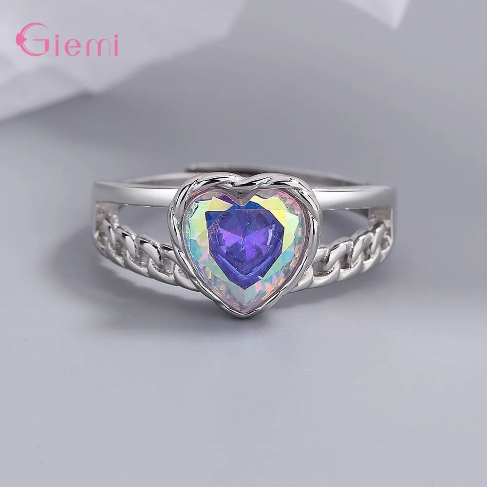 925 Sterling Silver New Arrival Colorful Heart-shaped Youthful Smart Wedding Rings Jewelry Gift For Women Girls