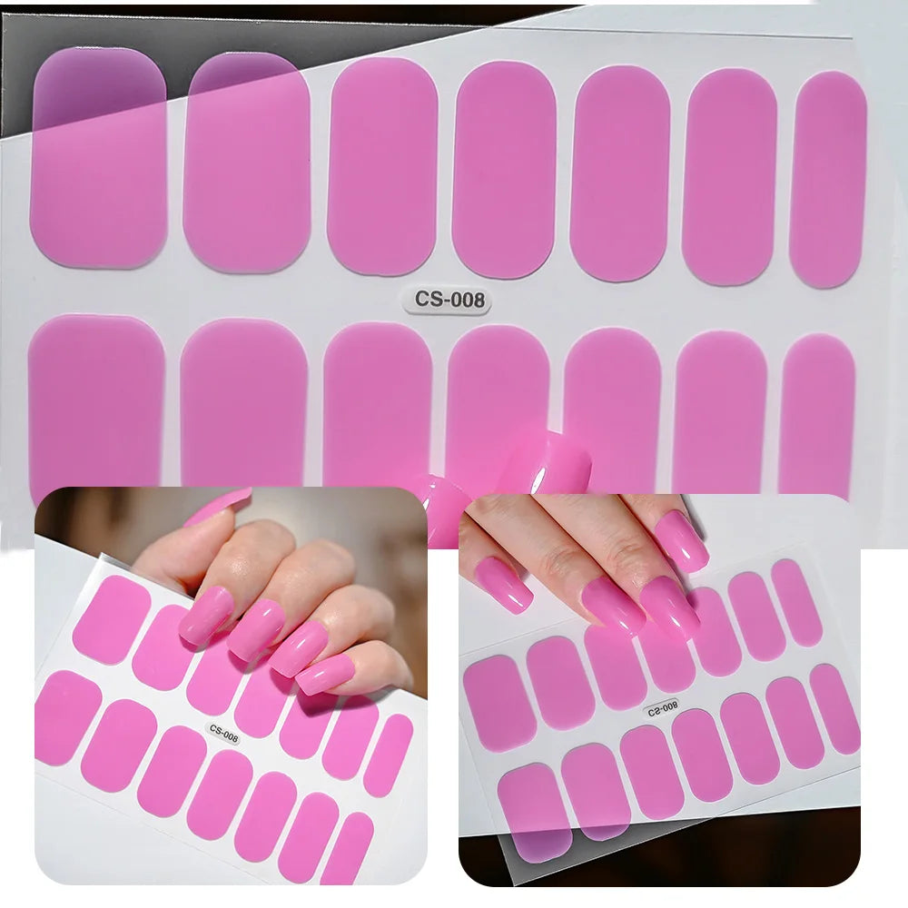 14Tips Nail Patch Baking-Free Gel Nail Sticker Long-Lasting Solid Color&Gradient Adhesive Nail Wraps DIY Nail Art Manicure Decor