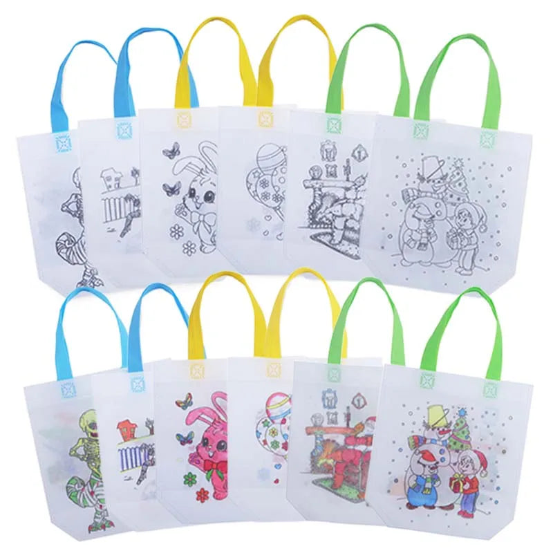 5/10pcs Festival Gift Bags Non Woven Fabric Christmas Halloween Easter Double Sided Graffiti Party Festival Tote Bag TMZ