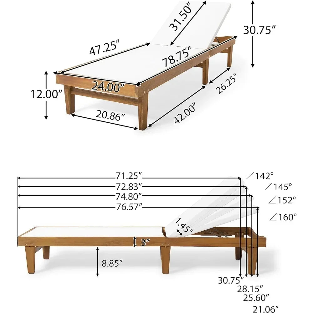 Beach Chairs, Outdoor Mesh Chaise Lounge with Acacia Wood Frame, Teak Finish / White Mesh, Beach Chairs