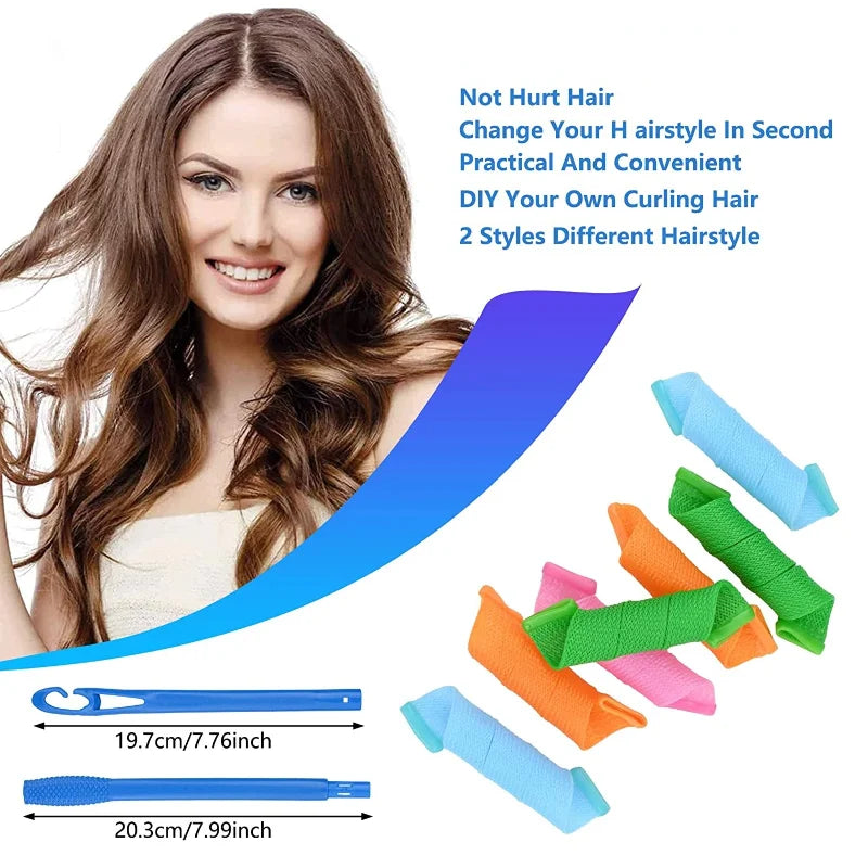 10/12pcs Heatless Hair Curlers No Heat Hair Wave Formers Spiral Wavy Curls Curling Rod Women Hairstyle Roller Hair Styling Tools