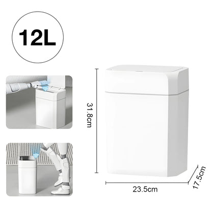 12L+16L Automatic Sensor Trash Can IPX4 Waterproof Bathroom Smart Trash Basket White Electric Toilet Wastebasket