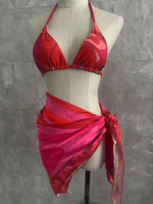 Women Swimsuit Split Swimsuit Bikini Striped Geometry Pattern One-Piece Swimsuit