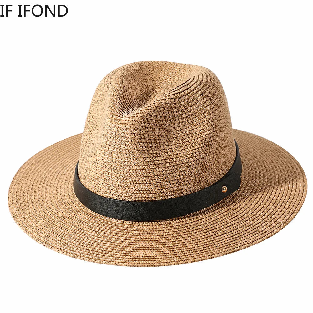 Fashion Vintage Panama Hats For Women men Summer Breathable Cooling Straw Sun Hats Jazz Trilby Cap