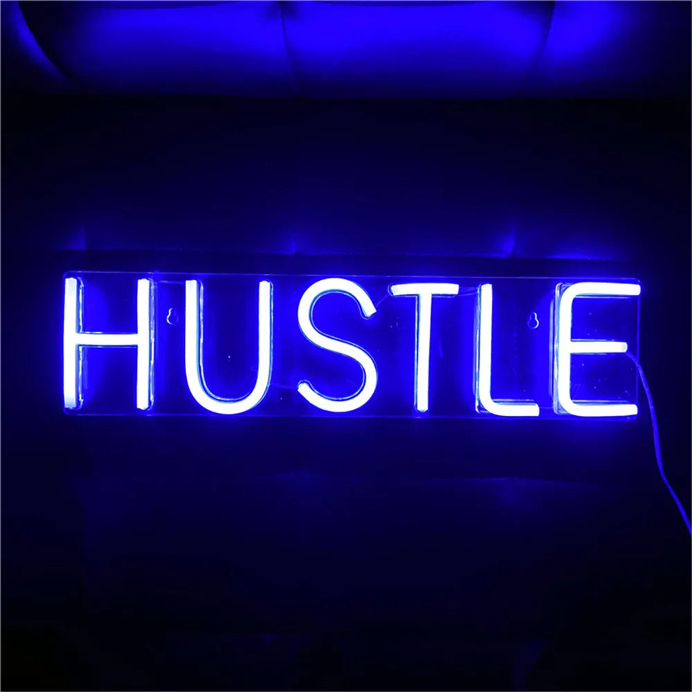 HUSTLE LED Neon Sign Light Wall Art Decorative Show Hanging Signs for Bedroom Room Party Home Bar Decor Night Light USB Powered