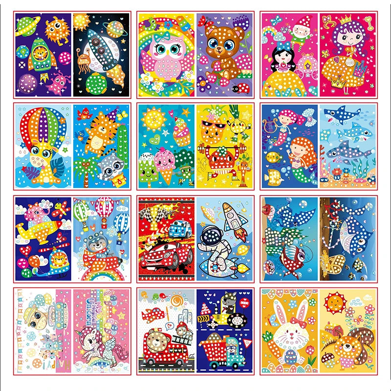 10/15pcs Colorful Dot Primary Mosaic Puzzle Stickers Games DIY Cartoon Animal Learning Education Toys For Children Kids Gift