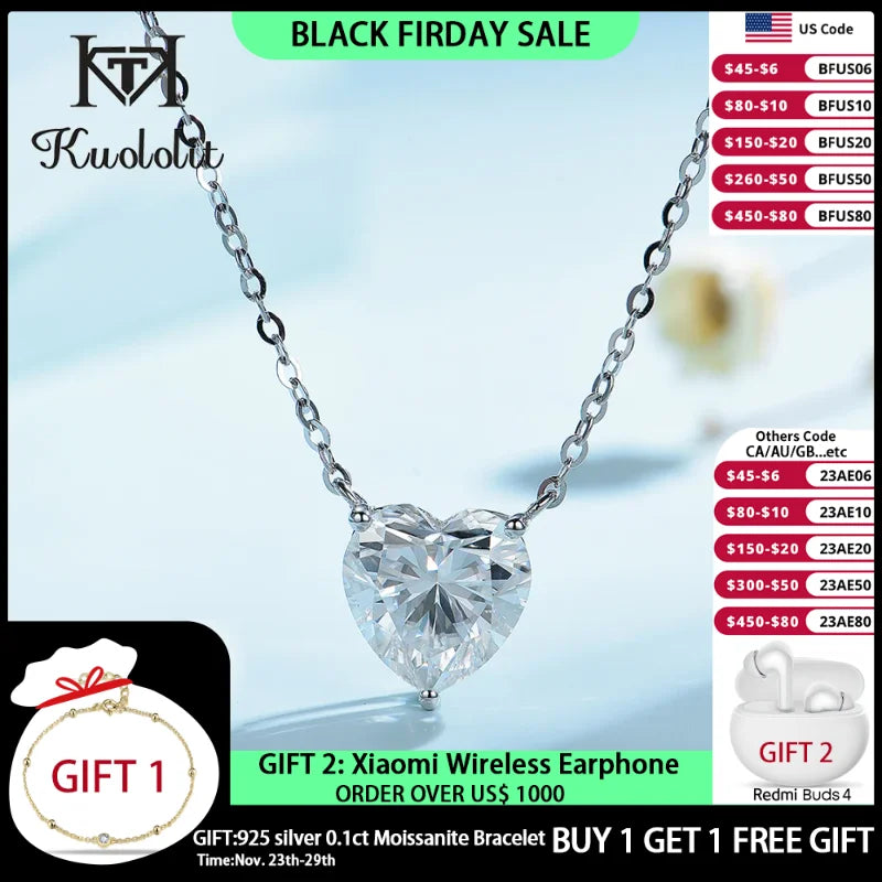 Kuololit 585 14K 10K Moissanite Gemstone Pendant For Women White gold Solid gold Luxury Necklace for Wedding Romantic Birthday