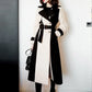 DEAT Woman Trench Coat Color Block With Belt Notched Full Sleeve Elegant High Street Style 2024 New Autumn Fashion 15TT172