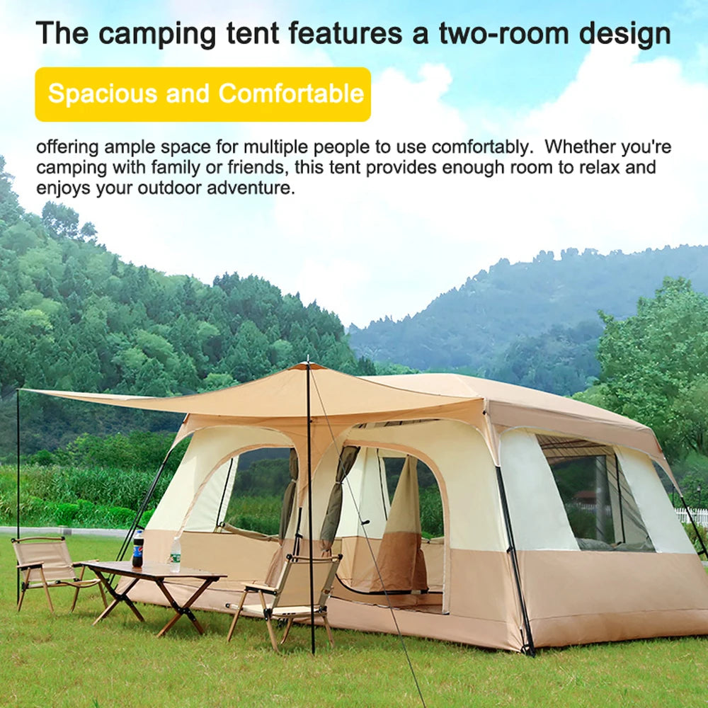 Travel Camping Tent with 2 Rooms Large Family Cabin Tent Breathable and Rainproof for 8-12 Persons Hiking Backpacking Beach
