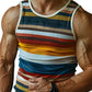 Mens Retro Stripe 3D Printed Tank Tops Fashion Summer Sleeveless Casual Sports Vest Loose Quick Dry Breathable Tees Clothes