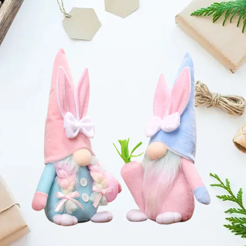 2pcs Easter Rabbit Ear Faceless Gnome Creative Old Man Dwarf Decor DIY Plush Faceless Dwarf Ornament for Bedroom Living