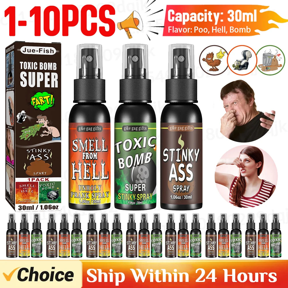 1-10pcs 30ML Liquid Fart Spray Can Stink Bomb Ass-Smelly Stinky Gas Crap Gag Prank Novelties Toy Joke Party Supplies