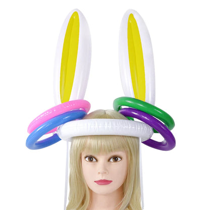 Easter Game Inflatable Rabbit Ear Hat Ring Toss Easter Party Gift For Kids Bunny Ear Shape Biththday Party Outdoor Inflated Toys