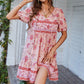 Floral Puff Sleeve Summer Dress Women Casual Loose Ruffle Boho Holiday Beach Sundress Green Vintage Elegant Lace-up Mini Dresses