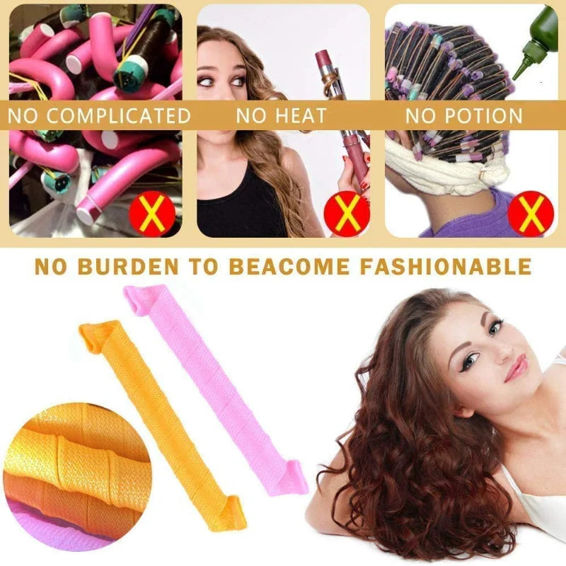 10/12pcs Heatless Hair Curlers No Heat Hair Wave Formers Spiral Wavy Curls Curling Rod Women Hairstyle Roller Hair Styling Tools