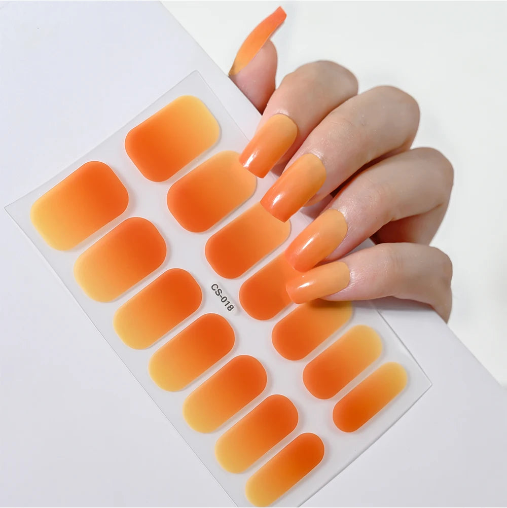 14Tips Nail Patch Baking-Free Gel Nail Sticker Long-Lasting Solid Color&Gradient Adhesive Nail Wraps DIY Nail Art Manicure Decor