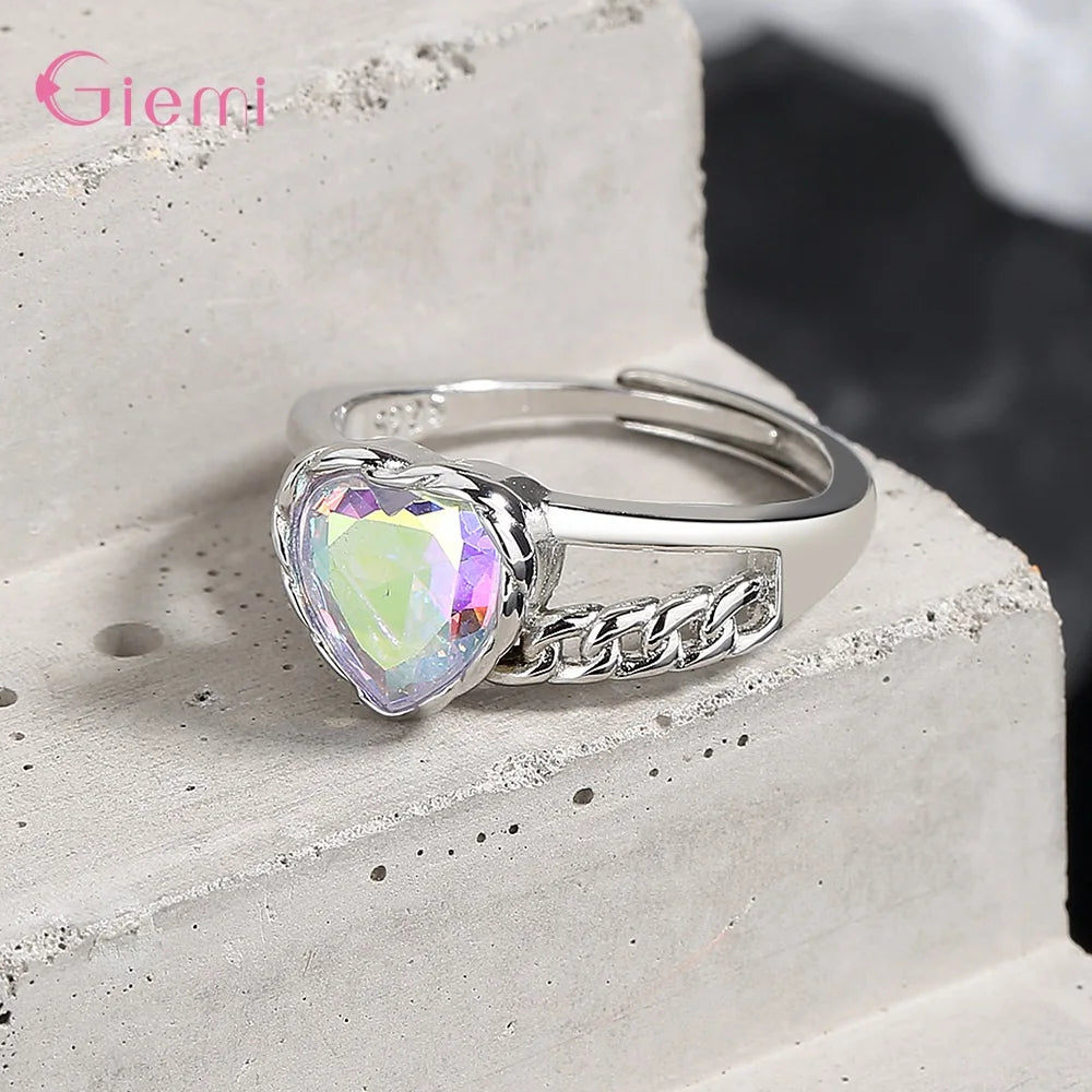 925 Sterling Silver New Arrival Colorful Heart-shaped Youthful Smart Wedding Rings Jewelry Gift For Women Girls