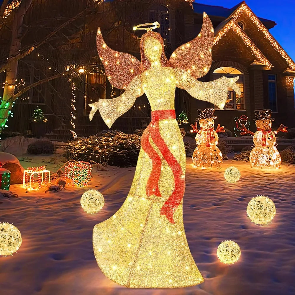 5FT Christmas Angel Outdoor Decorations, Large 3D Glittered Christmas Lighted Decor with 160 Warm LED Lights, Light up Christmas