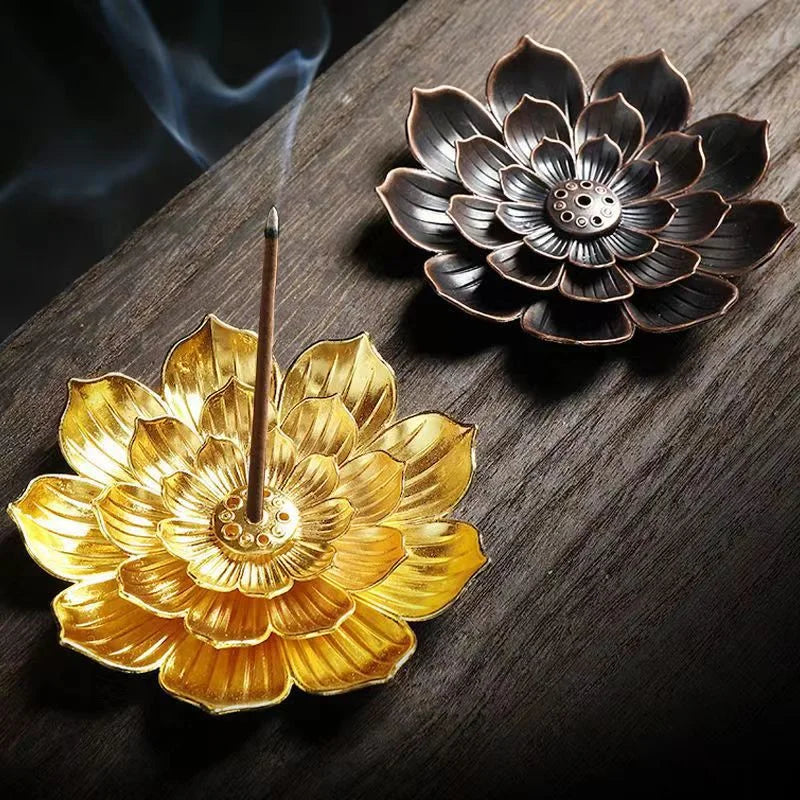 Alloy Incense Burner Stick Holder Buddhism Lotus Line Incense Plate Sandalwood Coil Base Temples Yoga Studios Home Decoration