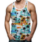 Car Dinosaur Pattern Tank Tops For Men Coconut Tree 3D Printed Tees Summer Casual Loose Tops Street Sports Round Neck Vest