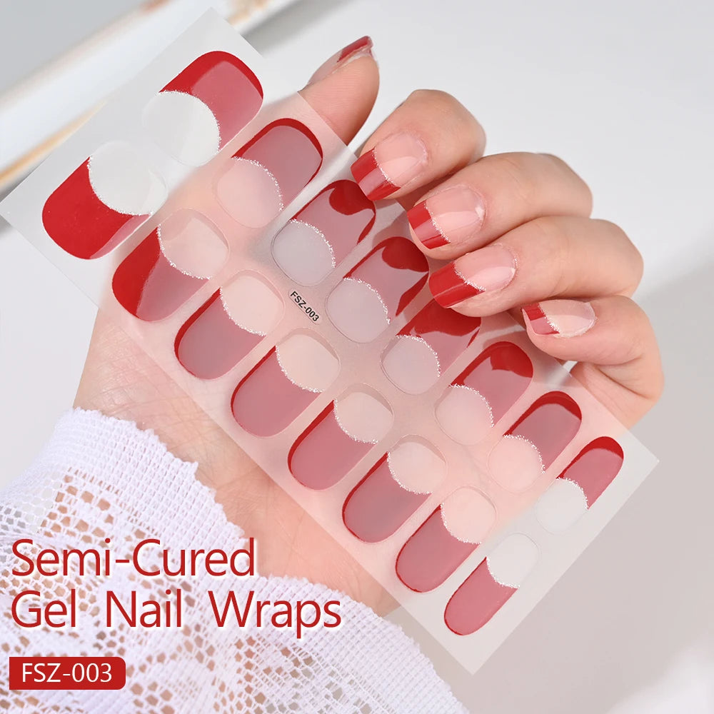 14pc Transparent Semi Cured Gel Nail Strips Nail Strengthening Gel Slider Long-Lasting Clear Crystal Gel Waterproof UV Stickers