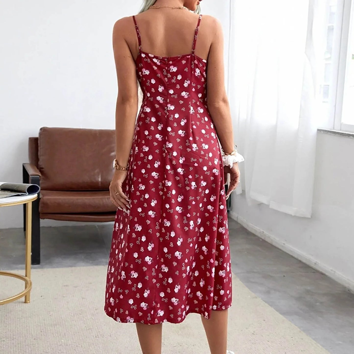 Casual Lace-Up Floral Print Summer Dress Sexy Strappy Hight Split Boho Dresses Backless Holiday Sundresses Women Robe Femmes