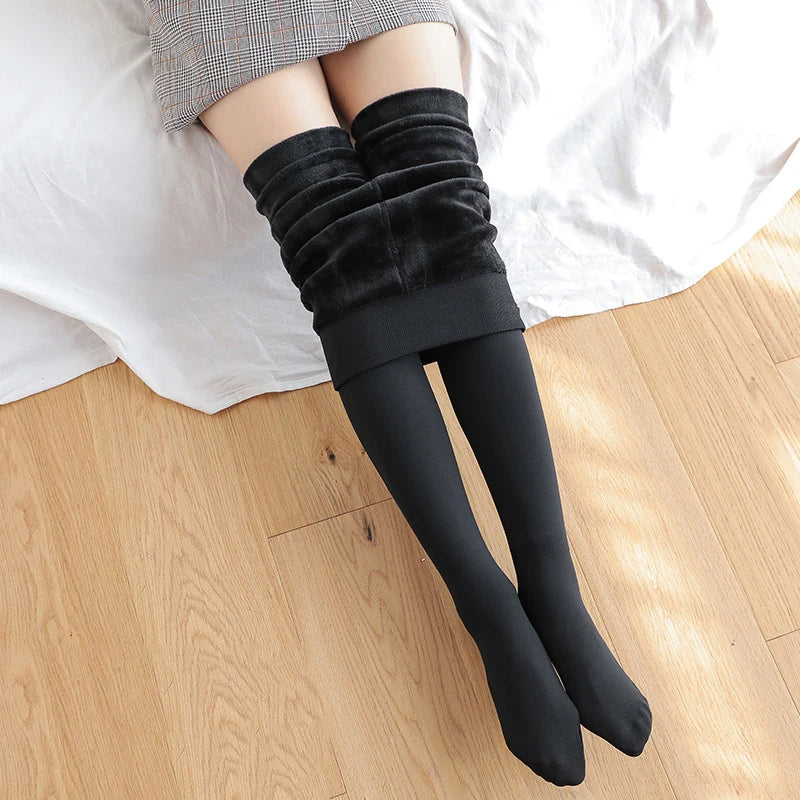 Women Winter Leggings Warm Leggins High Waist Solid Color Velvet Women Thickened Velvet Leggings Stretchy Black Leggings