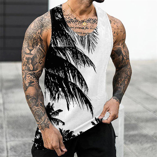 Palm Tree Graphic Tank Top For Men 3D Print Sleeveless Beach Hemp Palm Pattern Tops Paint Vest Hawaii Colorful Pigment T-shirt